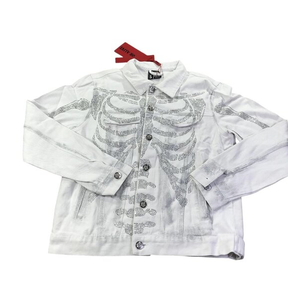 Guapi White Crystal Skeleton Jean Jacket with Silver Detailing Ltd Ed Mens Sz. M - Picture 1 of 14